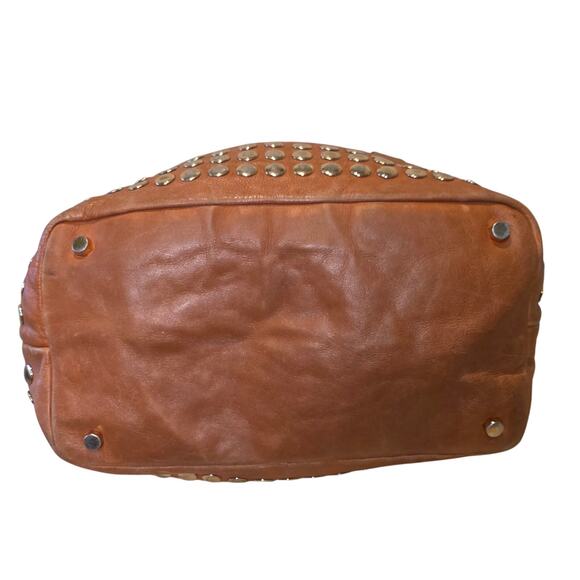 Vtg. Rebecca Minkoff Brown Studded Leather Shoulder Hobo Weekender Tote Bag - Picture 5 of 12